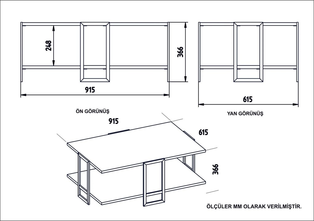 Mesa de Centro Polka – Dourada e Preta – 91,5 x 36,6 x 61,5 cm