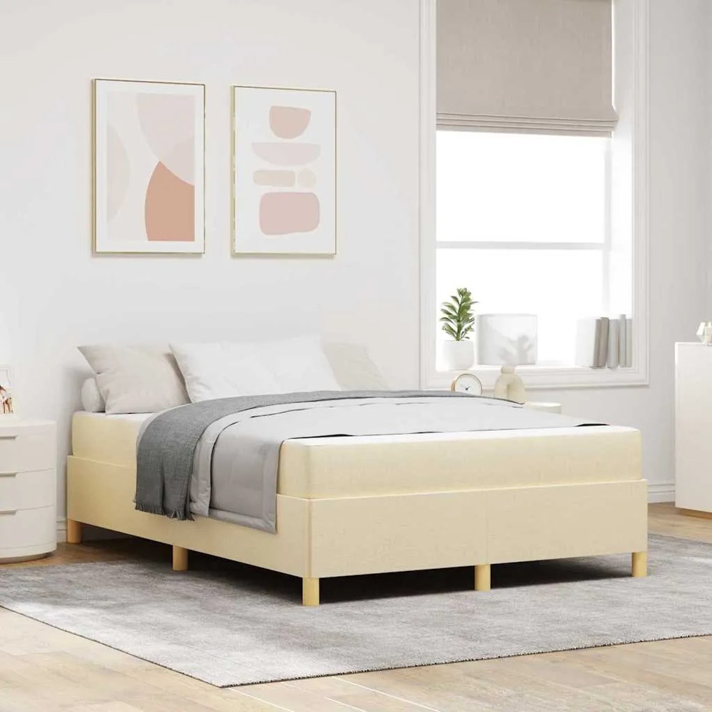 vidaXL Cama Box Outros Creme e Branco 140 x 190 cm tecido