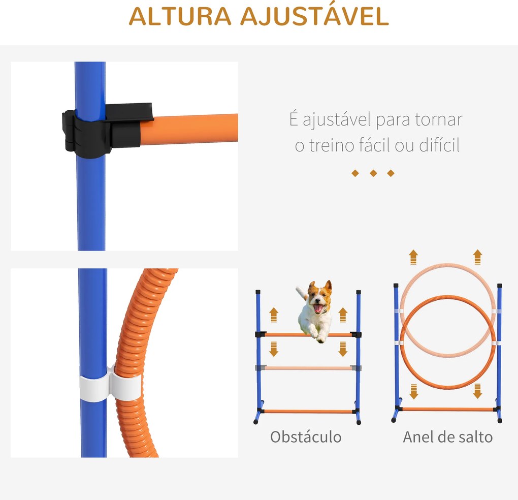 Jogo de Agilidade para Cães de 4 Peças com Piquetes para Slalom Zona de Descanso Valla e Anel de Salto Laranja e Azul
