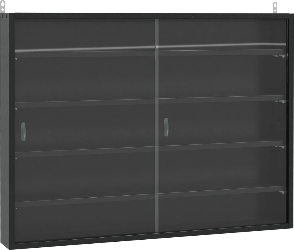 Vitrine de Parede de Madeira com Prateleiras Ajustáveis e 2 Portas Corredeiras de Vidro para Perfumes 80x9,5x60 cm Preto