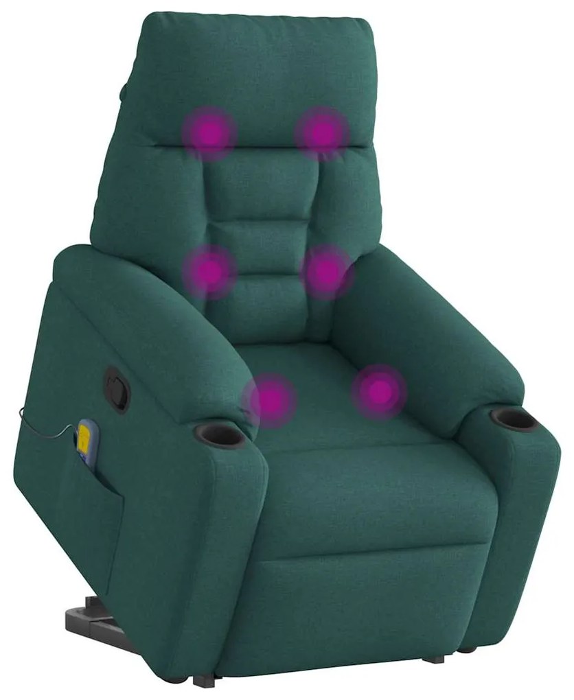 Poltrona reclinável elevatória de massagens tecido verde-escuro