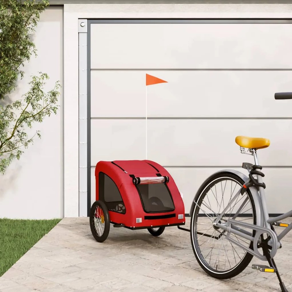 vidaXL Reboque bicicleta animais tecido oxford/ferro vermelho