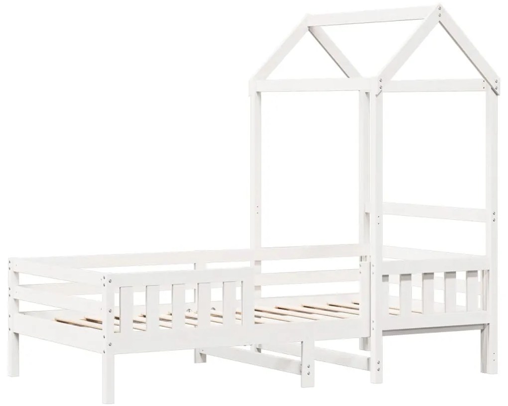 Estrutura de cama com telhado 100x200 cm pinho maciço branco