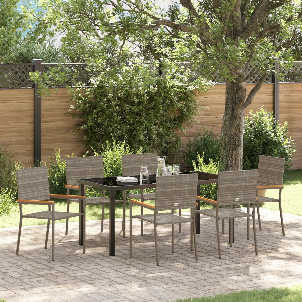 vidaXL Conjunto de Jantar de Jardim de 7 Peças Cinza Vime Poliéster