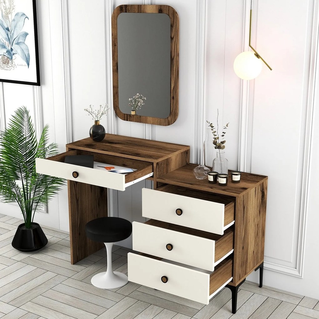 Cômoda Lizbon500 – Nogueira e Creme – 124x84,7x40 cm