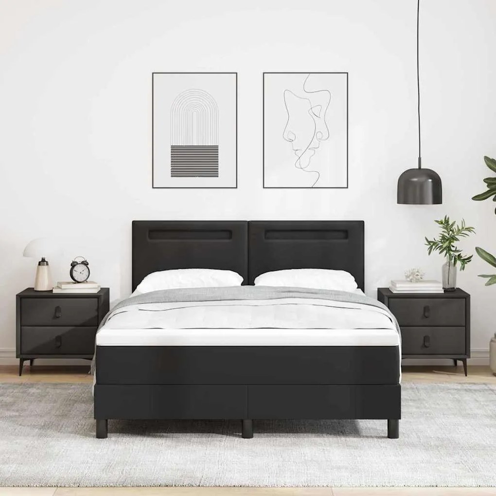 Cama Box com Colchão - Preta, 140 x 200 cm, de Couro Sintético