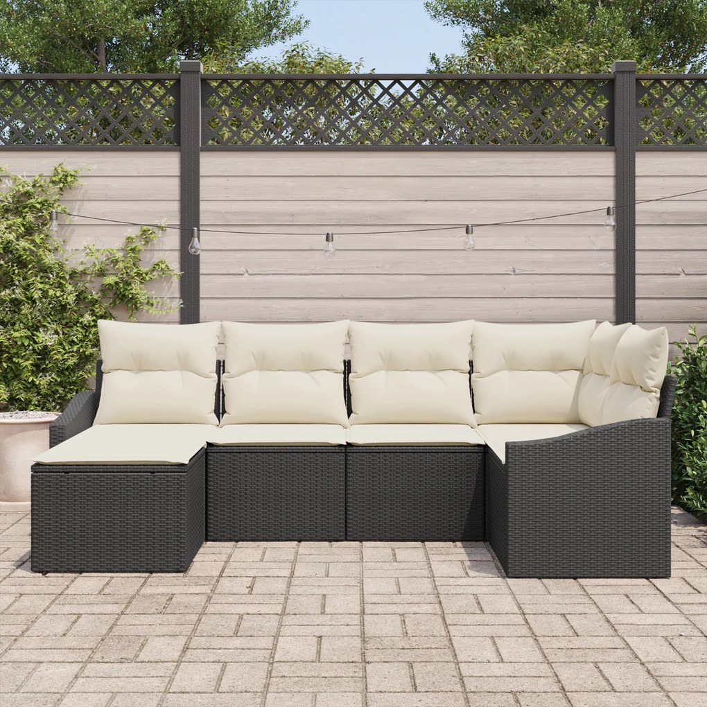 Conjunto de Jantar de Jardim com 6 Peças e Almofadas Preto em Rattan S