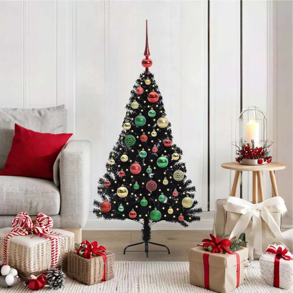 vidaXL Árvore de Natal Artificial Pré-iluminada Preto 120 cm PVC