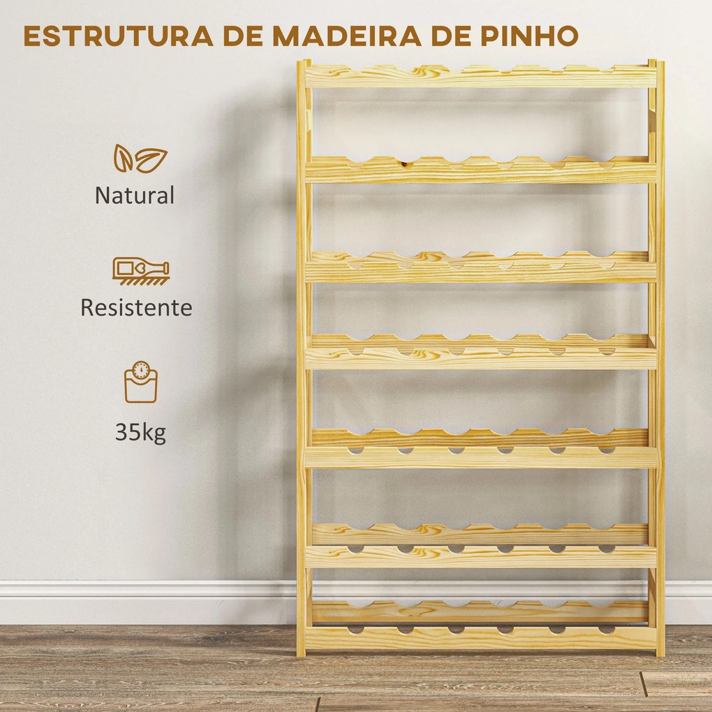 Garrafeira de Madeira para 42 Garrafas Garrafeira para Vinho de 7 Níveis 63x25x102 cm Madeira