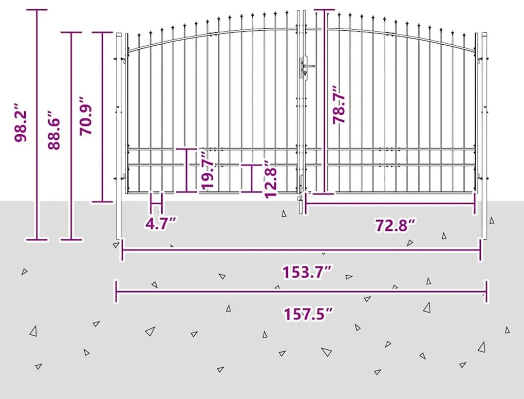 Portão de Jardim com Ponta de Lança Dupla Abertura Cinza 200x400 cm Aç