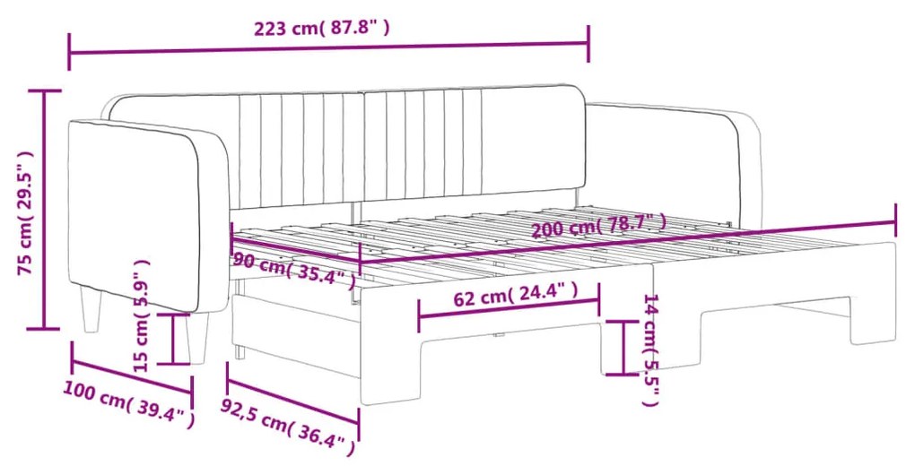 Sofá-cama com gavetão 90x200 cm veludo cinzento-escuro