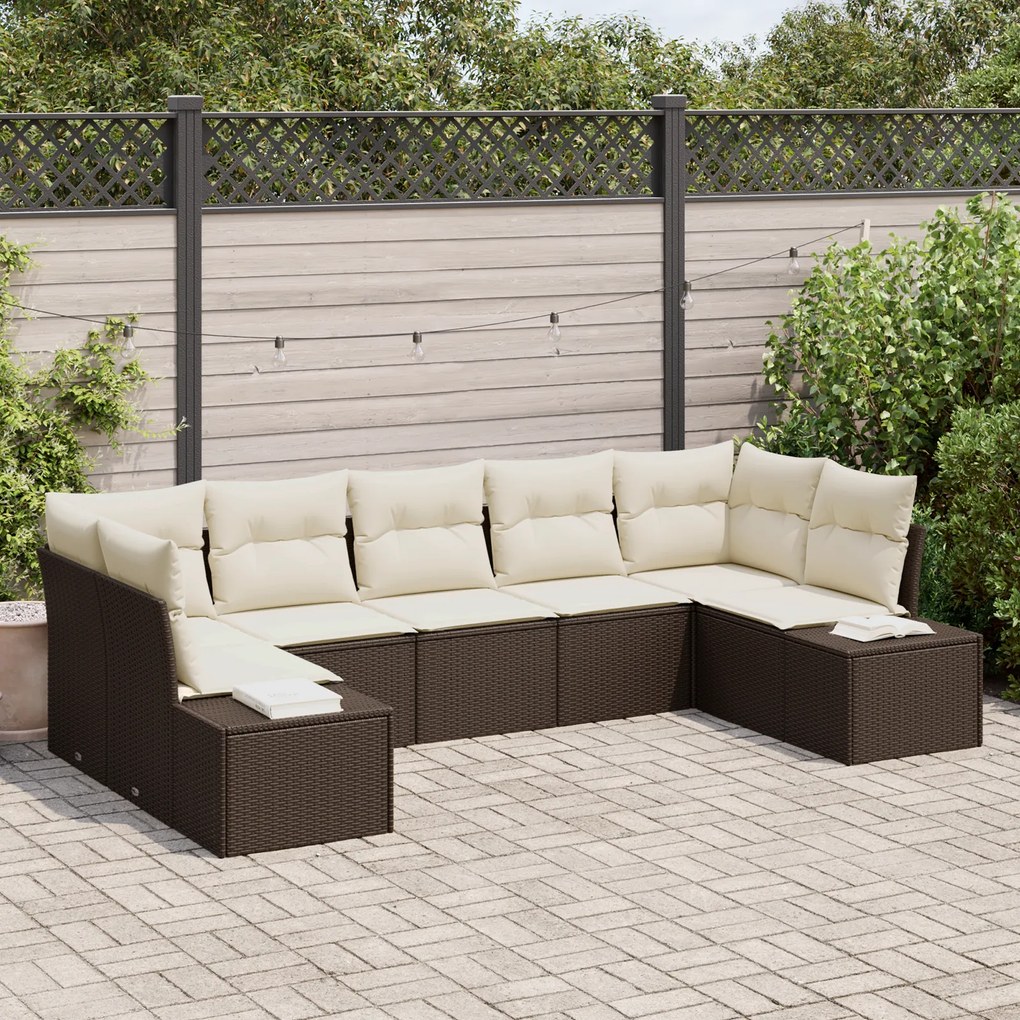 Conjunto de Sofá de Jardim de 7 Peças com Almofadas em Rattan PE Marro