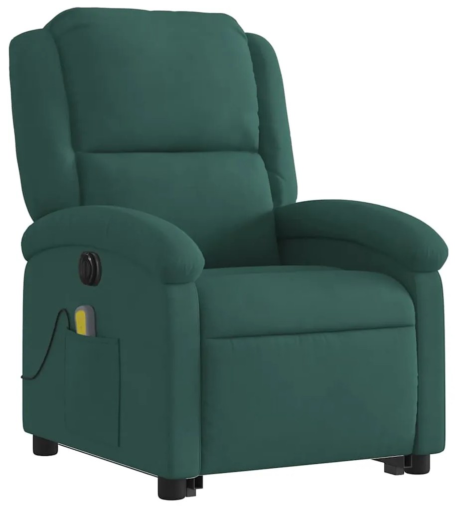 Poltrona massagens elevatória elétrica veludo verde-escuro
