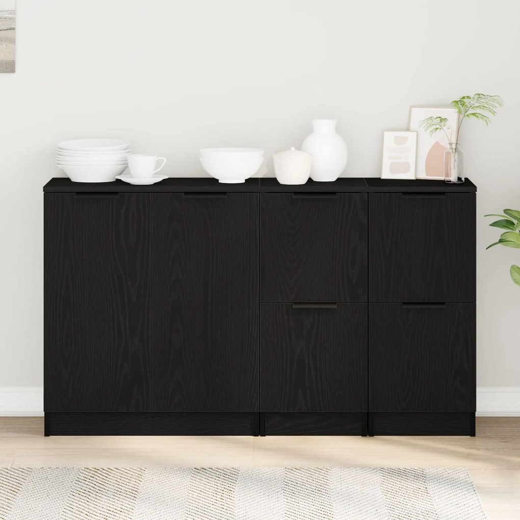 Buffets 3 pcs Madeira de carvalho preta
