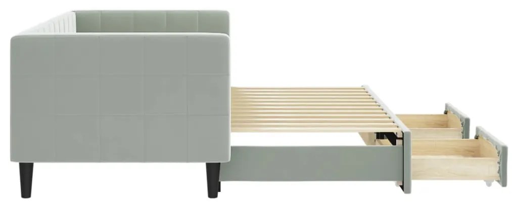 Sofá-cama c/ gavetão e gavetas 80x200 cm veludo cinzento-claro