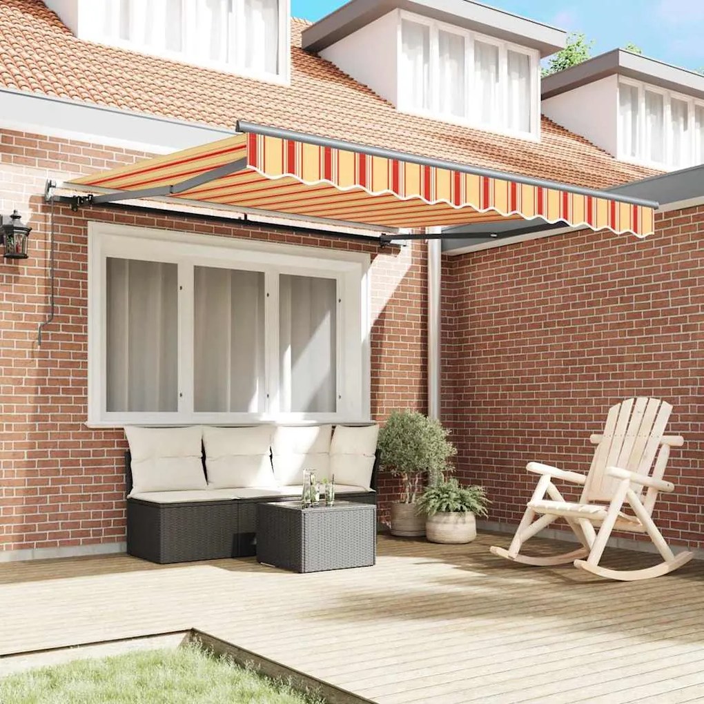 Toldo Retrátil Manual amarelo e laranja 350 x 250 cm Poliéster