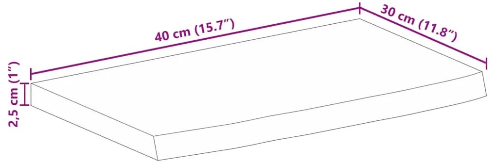 Tampo de mesa c/ borda viva 40x30x2,5cm mangueira áspera maciça