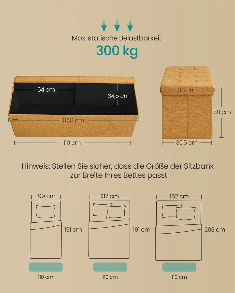 Banco com espaço de arrumação 38 x 110 x 38 cm amarelo gengibre