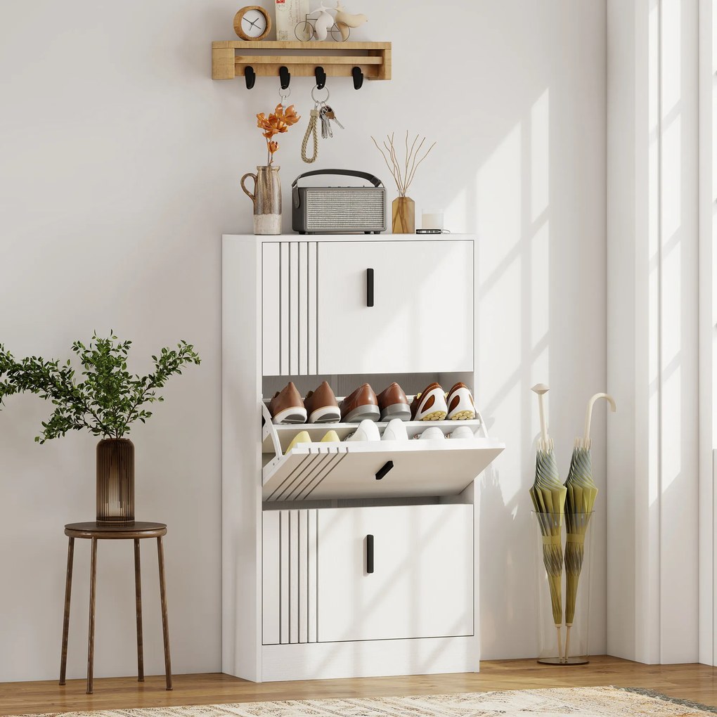 Sapateira com 3 portas 63 x 24 x 117 cm, com capacidade para 18 pares, de madeira, , branca