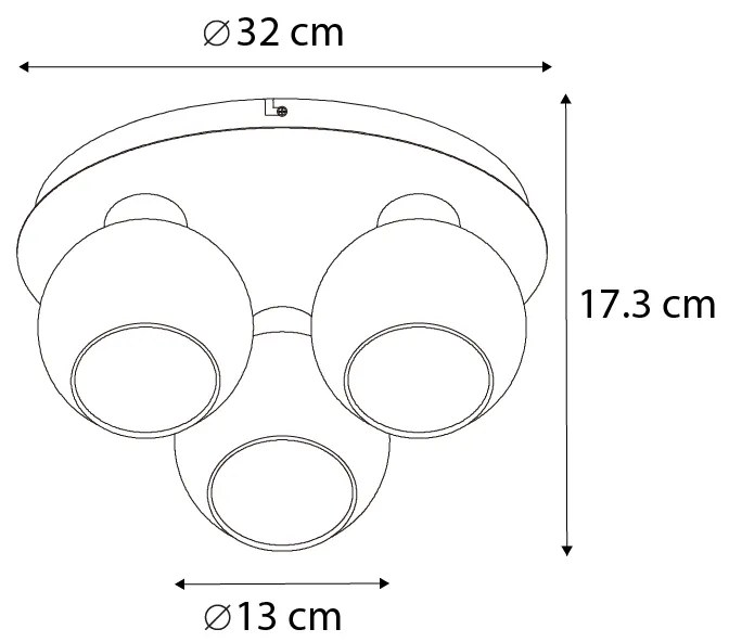 Candeeiro de teto Art Deco preto com vidro fumê 3 luzes - Vidro Art Deco