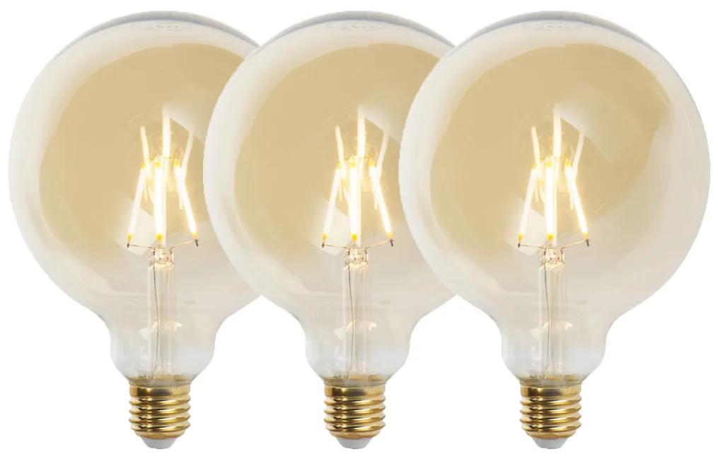 Conjunto de 3 lâmpadas LED reguláveis E27 G125 ouro 5W 450 lm 2200K