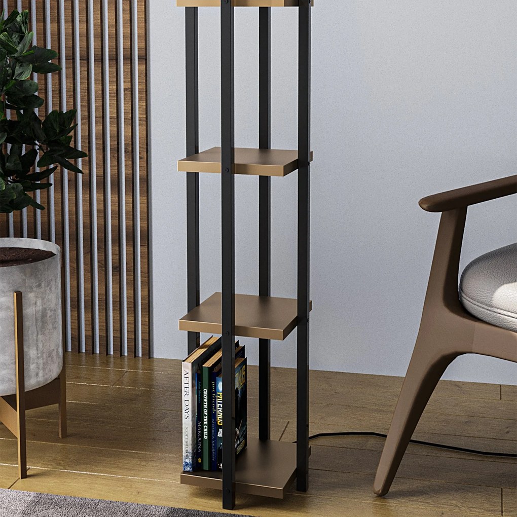 Candeeiro de Pé Shelf Lamp – Preto/Dourado – 25x25x130 cm