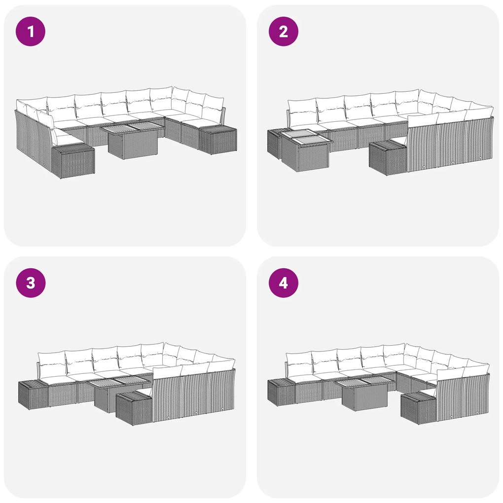 Conjunto de Sofá de Jardim 11 peças com Almofadas Cinza Polivime