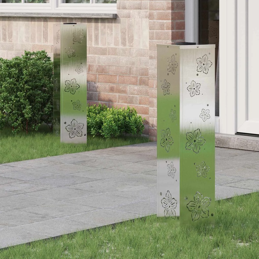 vidaXL Luz Solar LED de Caminho 2 pcs Prateado Aço inoxidável