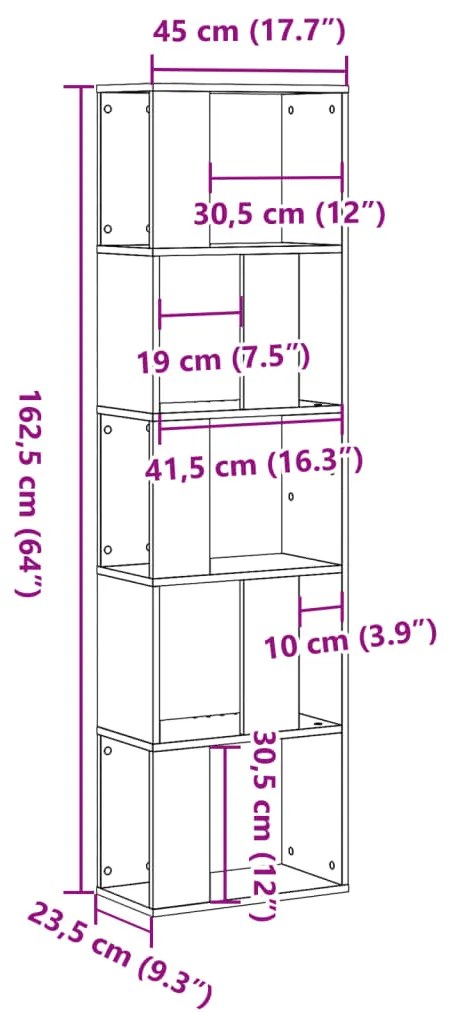 Estante c/ 5 prateleiras derivados de madeira cor madeira velha