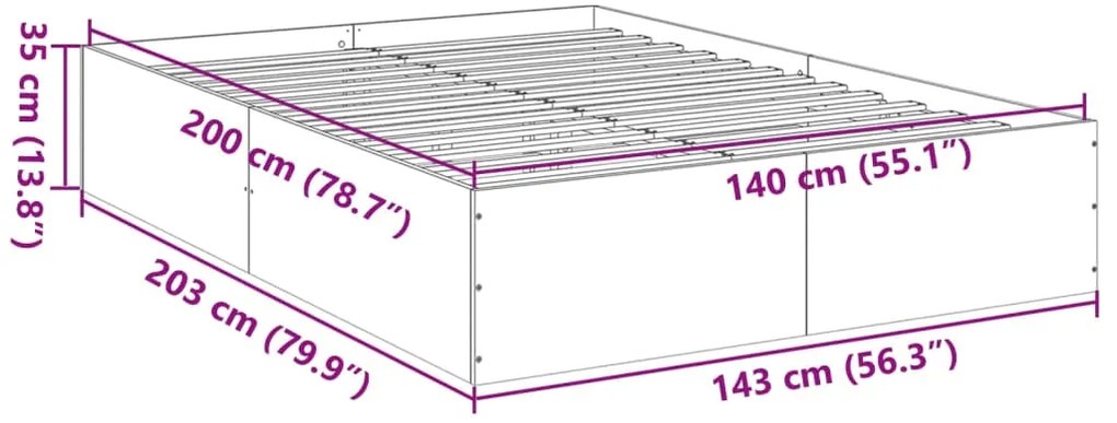 Estrutura de cama 140x200 cm derivados de madeira cinza sonoma
