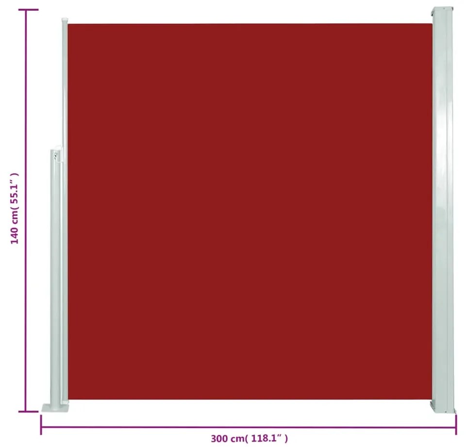 Toldo lateral retrátil para pátio 140x300 cm vermelho