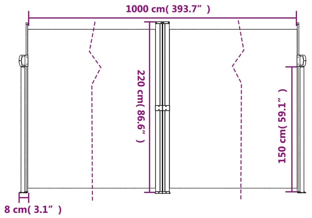 Toldo lateral retrátil 220x1000 cm terracotta