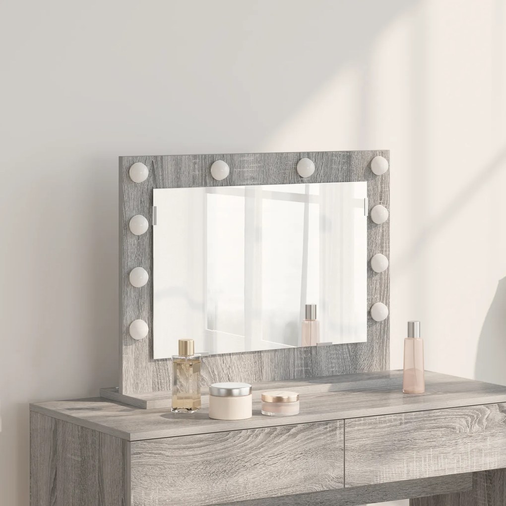 vidaXL Espelho de Toucador Cinzento Sonoma MDF, Vidro 60 x 45 x 18 cm