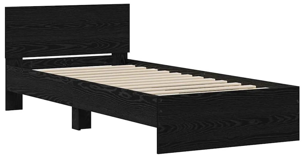 Estrutura de Cama com Cabeceira Carvalho Preto 90x200 cm Madeira de En