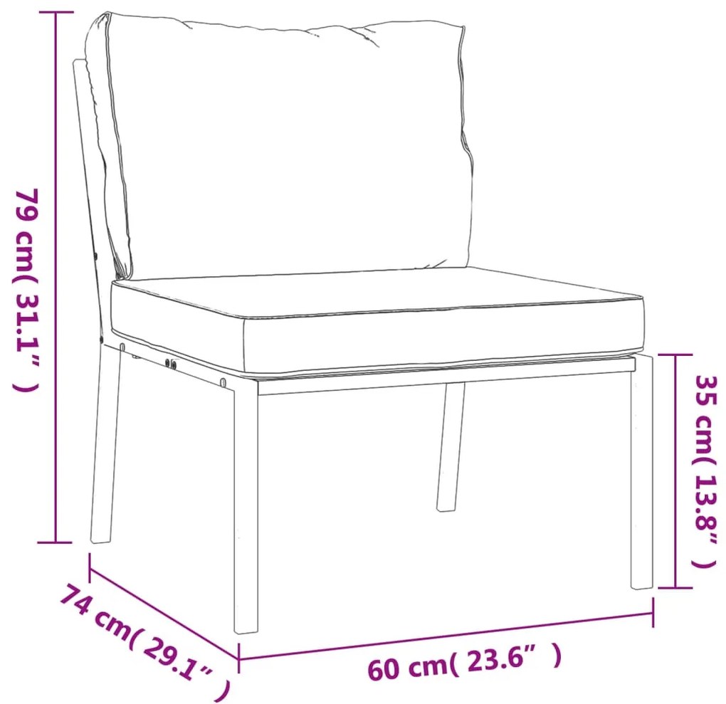 5 pcs conjunto lounge de jardim aço c/ almofadões cinzentos