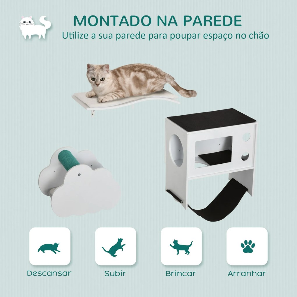 PawHut Prateleiras de Parede para Gatos com 3 Peças Centro de Atividad