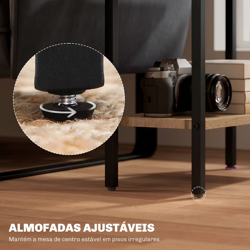 Mesa Auxiliar Estreita de 3 Níveis com Prateleiras Abertas e Estrutura de Aço para Sala e Quarto 43x18x62,5cm Carvalho