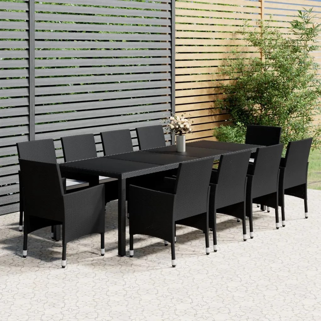 vidaXL 11 pcs conjunto de jantar para jardim vime PE preto