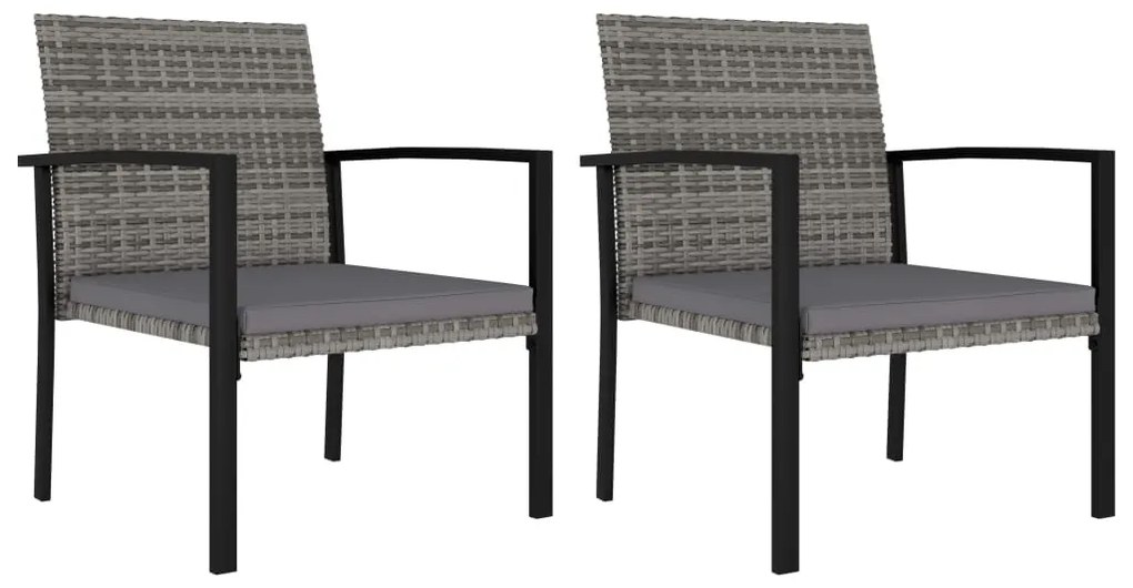 3 pcs conjunto de jantar para jardim vime PE cinzento