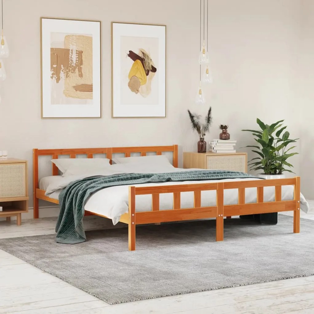 Cama sem colchão 180x200 cm pinho maciço castanho-mel