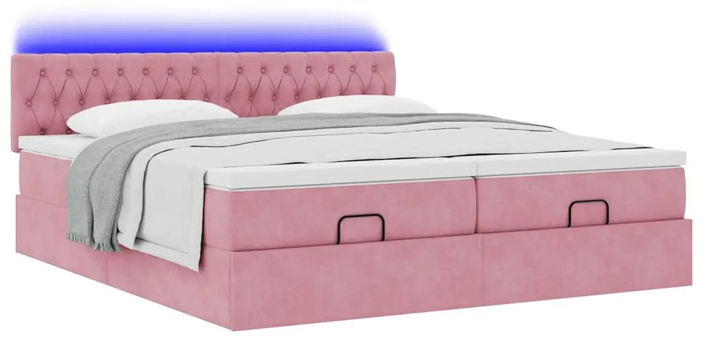 Estrutura de cama otomana com colchões 180x200 cm veludo rosa