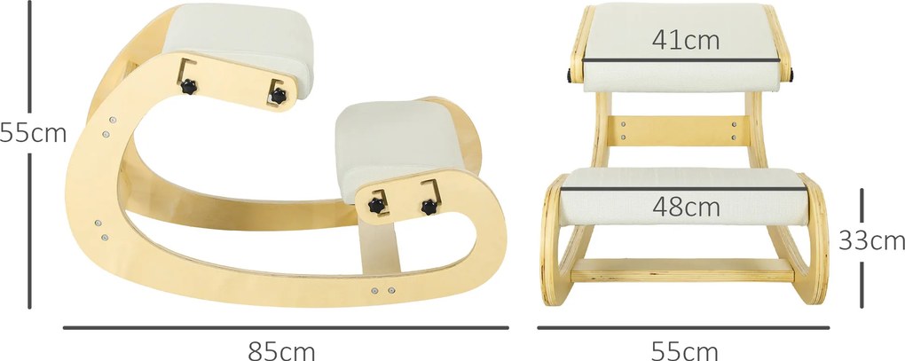 Cadeira de joelhos, cadeira ergonómica em madeira com função de balanço, cadeira de joelhos ajustável para escritório em casa