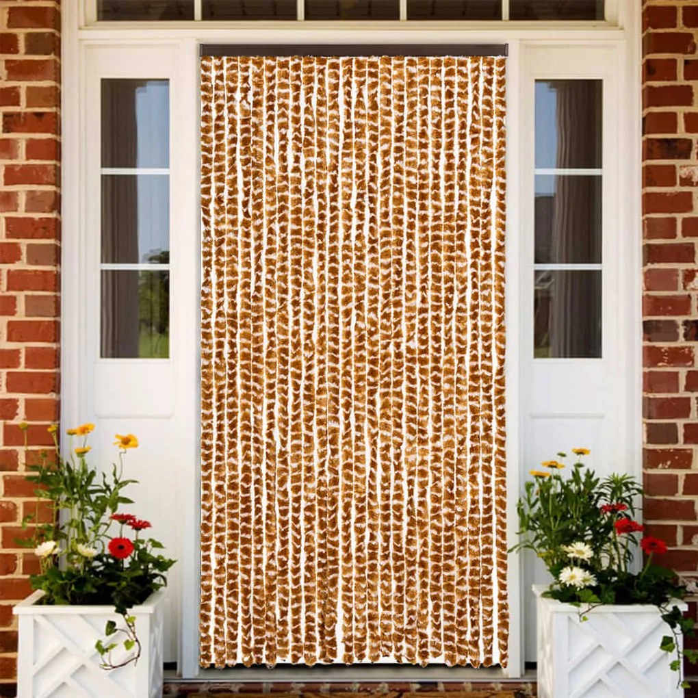 vidaXL Cortina anti-insetos 100x230 cm chenille ocre e branco