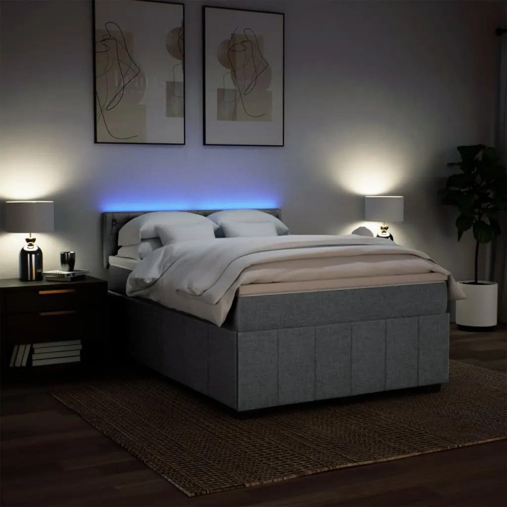 Cama com molas/colchão 140x190 cm tecido cinzento-claro