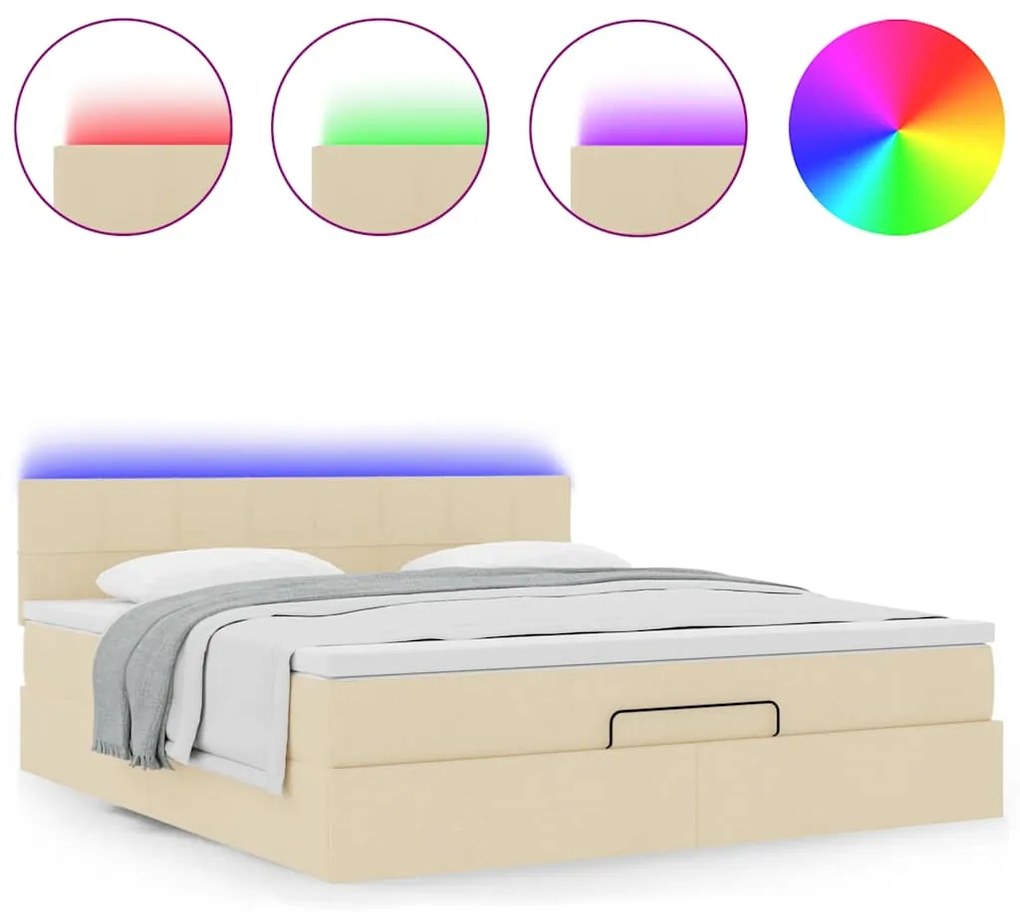 Estrutura de cama otomana com colchão tecido creme 160x200cm
