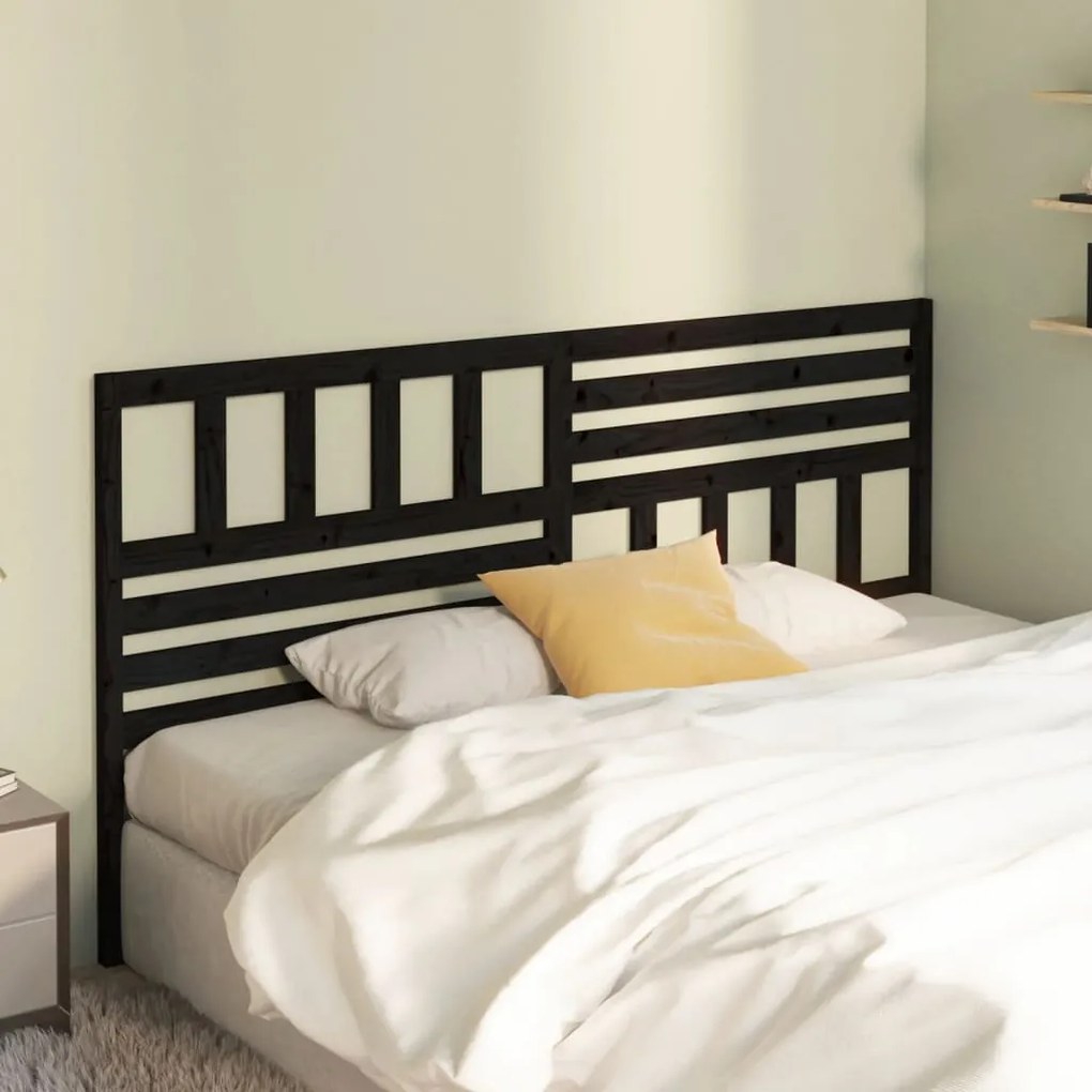 814163 vidaXL Cabeceira de cama 186x4x100 cm pinho maciço preto