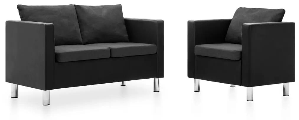 Conjunto de sofás 2 pcs couro artificial preto/cinzento-escuro
