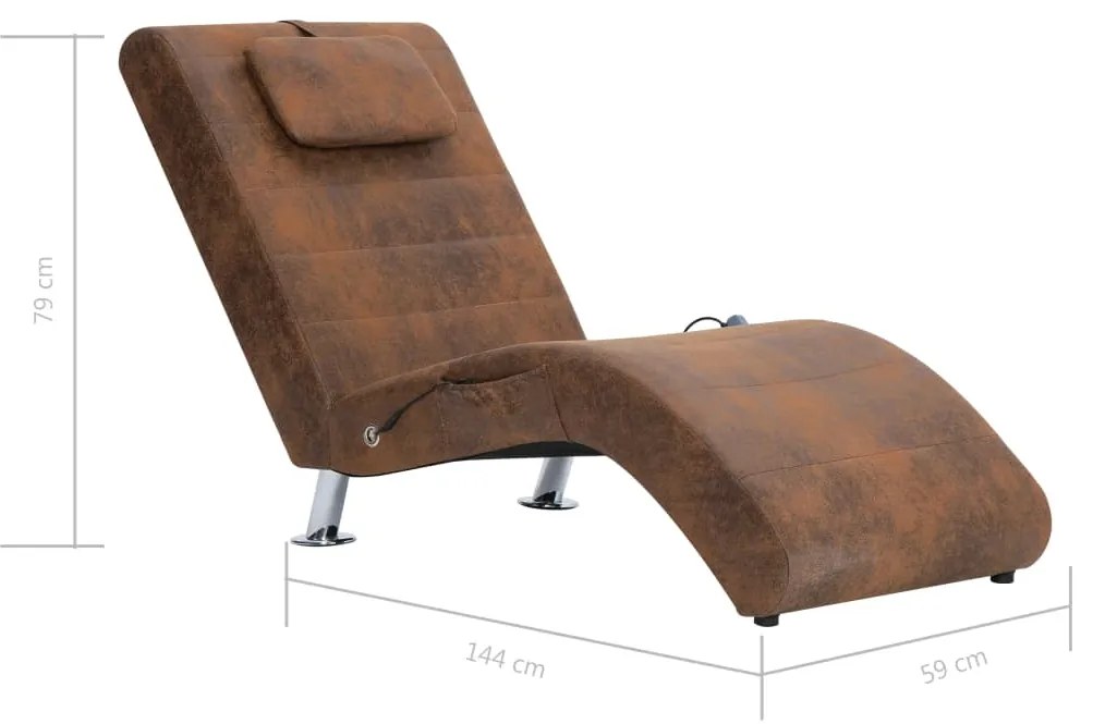 Chaise longue massagem c/ almofada camurça artificial castanho