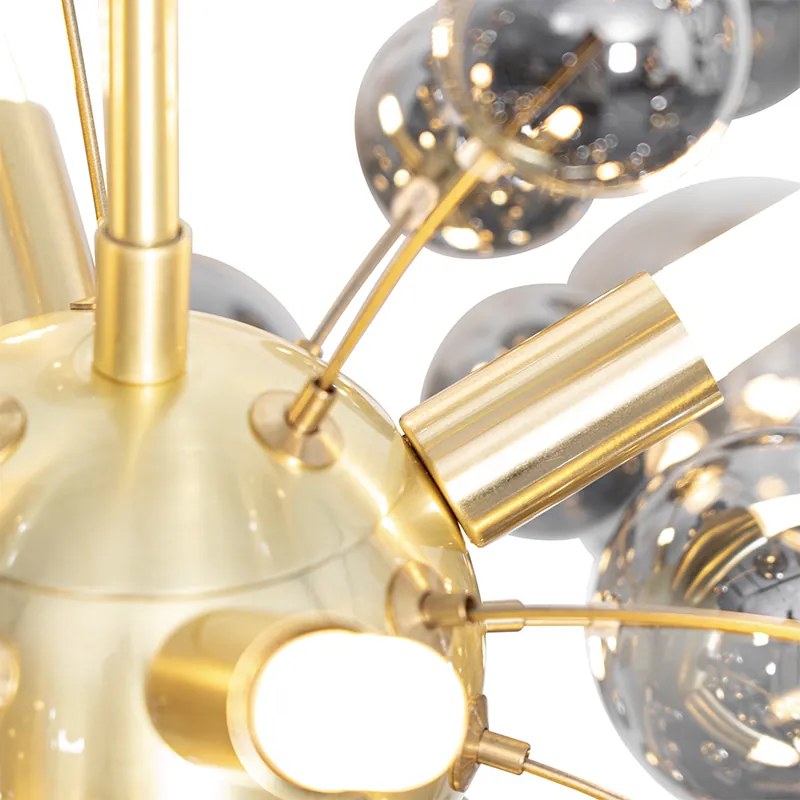 Candeeiro de suspensão design latão com vidro fumê 8 luzes - Explode Art Deco,Design