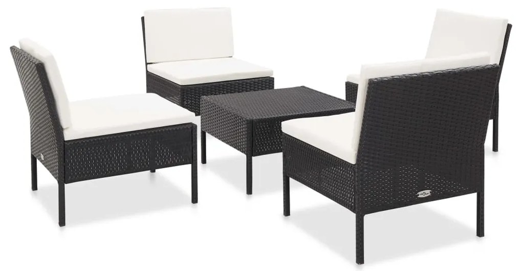 vidaXL Conjunto sofás de jardim c/ almofadões 5 pcs vime PE preto
